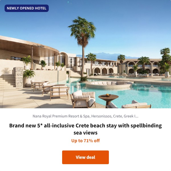 Brand new 5* all-inclusive Crete beach stay with spellbinding sea views