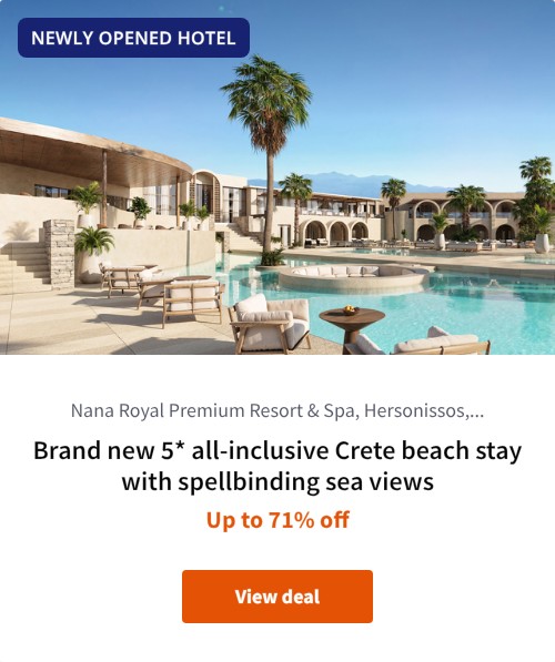 Brand new 5* all-inclusive Crete beach stay with spellbinding sea views