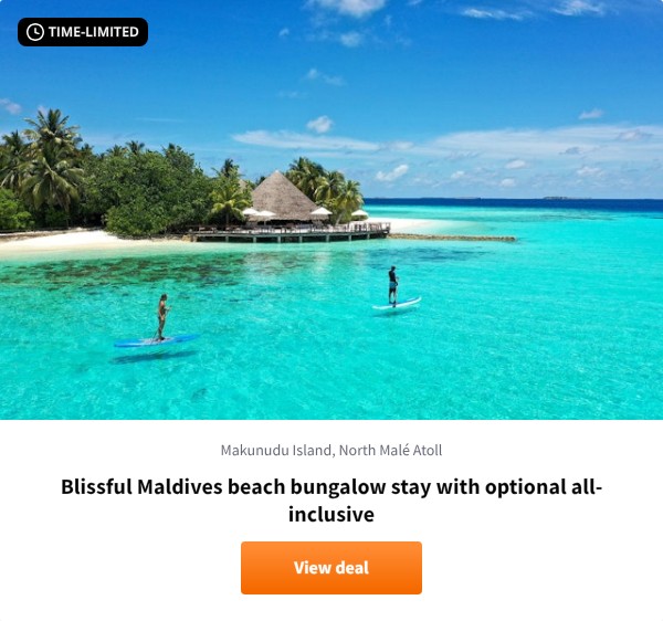 Blissful Maldives beach bungalow stay with optional all-inclusive