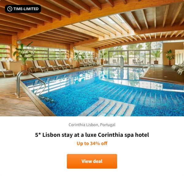 5* Lisbon stay at a luxe Corinthia spa hotel