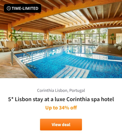 5* Lisbon stay at a luxe Corinthia spa hotel