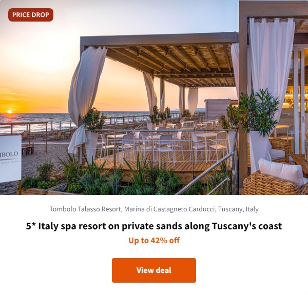 5* Italy spa resort on private sands along Tuscany's coast