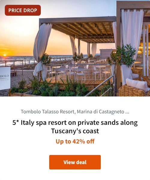 5* Italy spa resort on private sands along Tuscany's coast