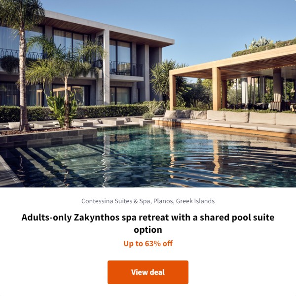 Adults-only Zakynthos spa retreat with a shared pool suite option