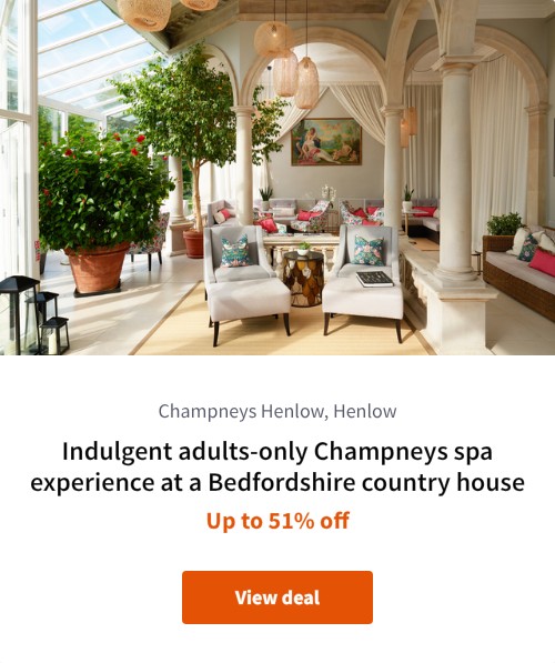Indulgent adults-only Champneys spa experience at a Bedfordshire country house
