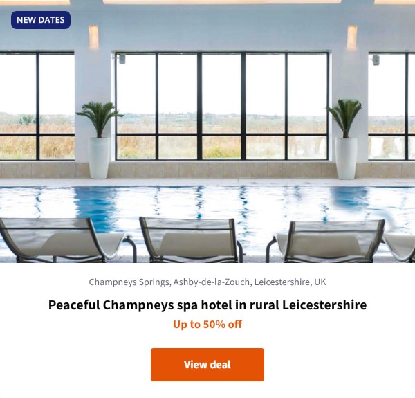Peaceful Champneys spa hotel in rural Leicestershire