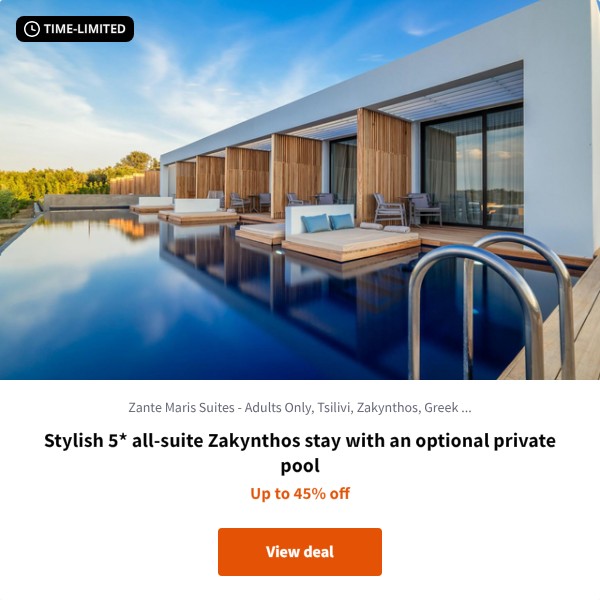 Stylish 5* all-suite Zakynthos stay with an optional private pool