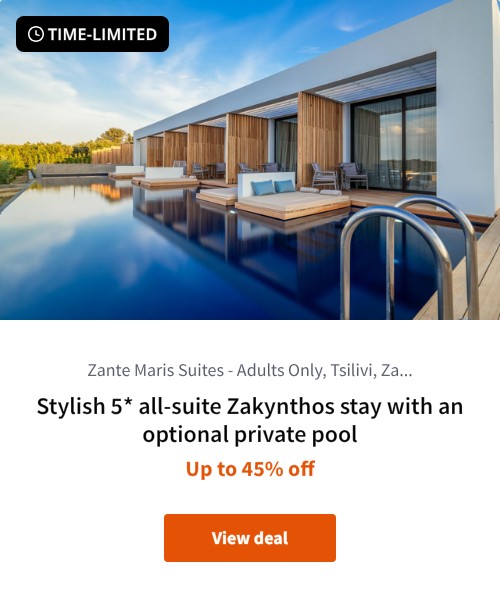 Stylish 5* all-suite Zakynthos stay with an optional private pool