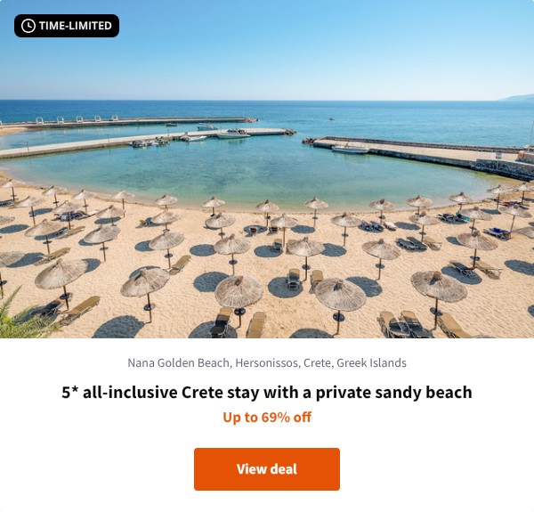 5* all-inclusive Crete stay with a private sandy beach