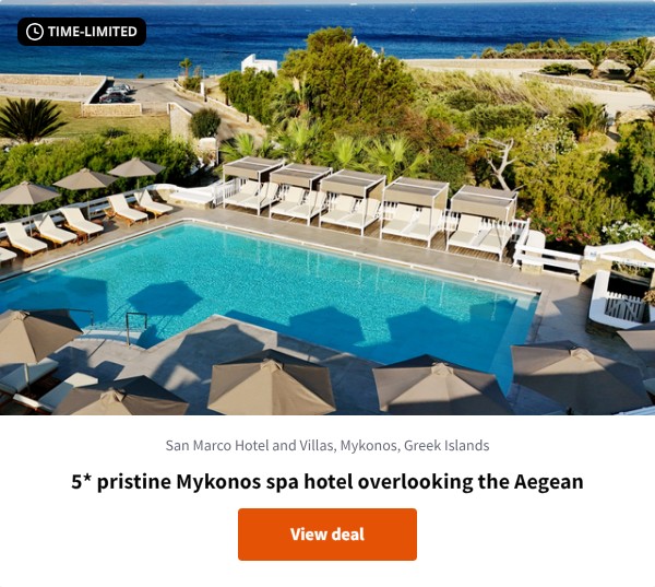 5* pristine Mykonos spa hotel overlooking the Aegean
