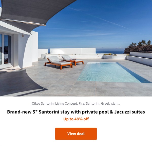 Brand-new 5* Santorini stay with private pool & Jacuzzi suites