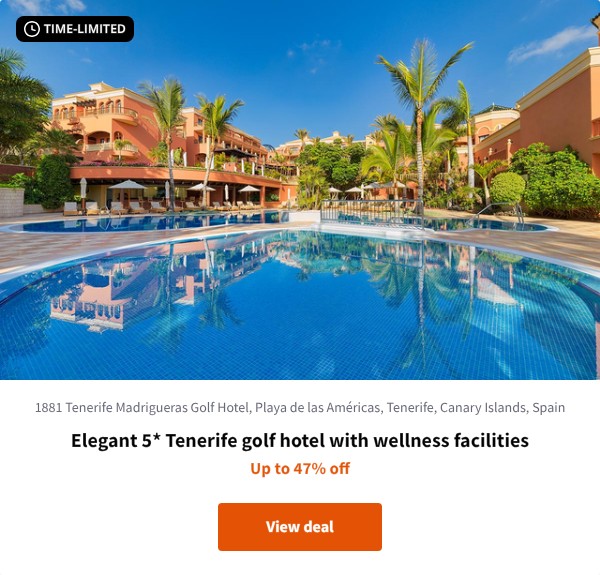Elegant 5* Tenerife golf hotel with wellness facilities