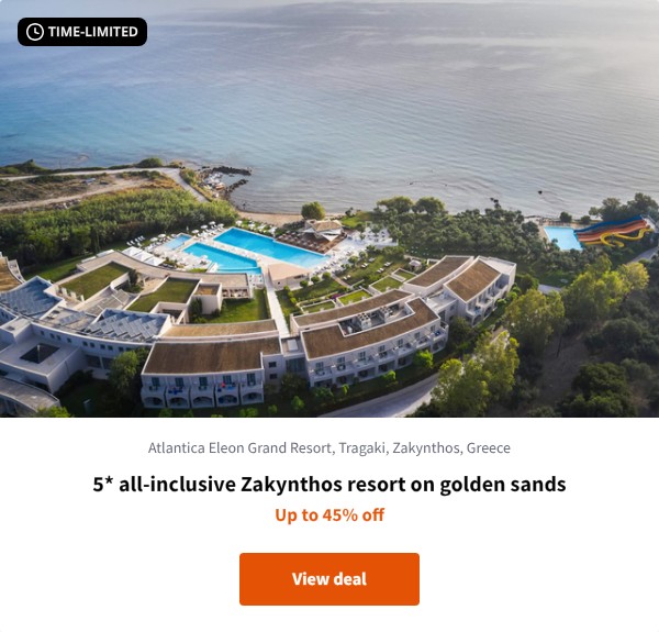 5* all-inclusive Zakynthos resort on golden sands