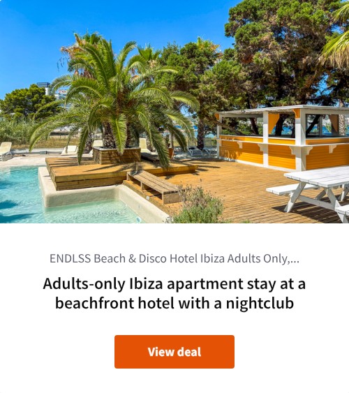Adults-only Ibiza apartment stay at a beachfront hotel with a nightclub
