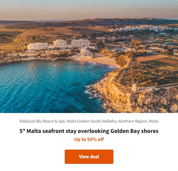 5* Malta seafront stay overlooking Golden Bay shores